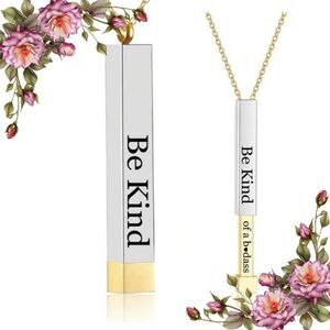 Stainless Steel Engraved 'Be Kind...of a b*dass' Nesting Doll Pendant Necklace